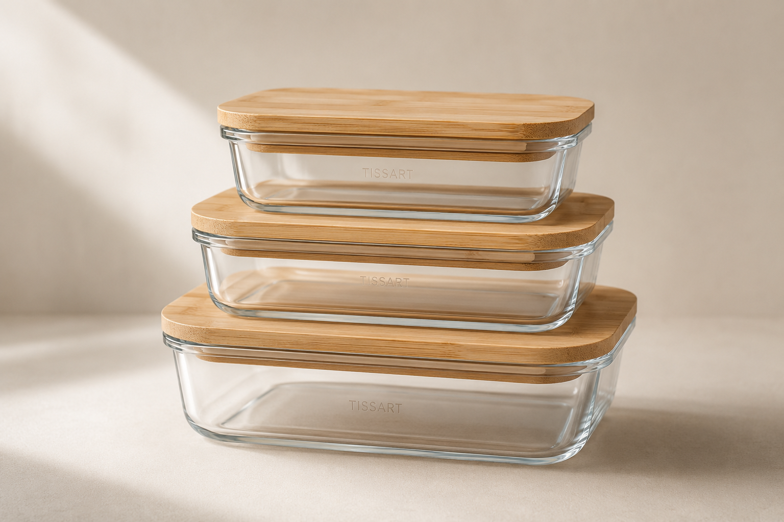 Set de recipientes de vidrio con tapa de bambú TISARRT
