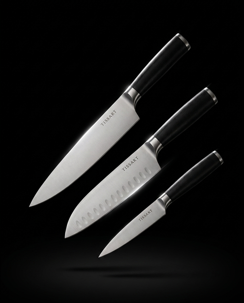Set de cuchillos de chef TISARRT sobre fondo negro